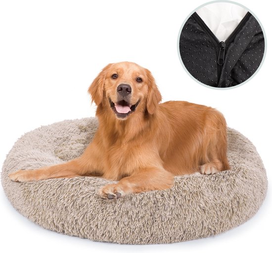 Behave Hondenmand Deluxe - Maat M - 60 cm - Hondenkussen - Hondenbed - Donutmand - Wasbaar - Fluffy - Donut - Beige
