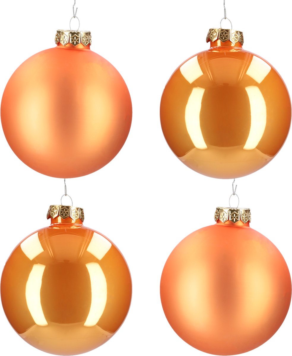 Glazen kerstballen - Set van 4 stuks/100mm - Luxe kerst decoratie - Sfeervolle kerstversiering voor in de kerstboom - Glas - Autumn Sunset - Oranje