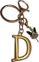 Sleutelhanger D + Travel Angel - Gouden Sleutelhanger met letter - Engel en Wenskaartje - 2 Cadeautjes in 1 - Ook apart te gebruiken - Verjaardagscadeau - Cadeau - Cadeautje - Cadeau vrouw - Cadeau Dames - Cadeau man - Cadeau heren - Sleutelhangers