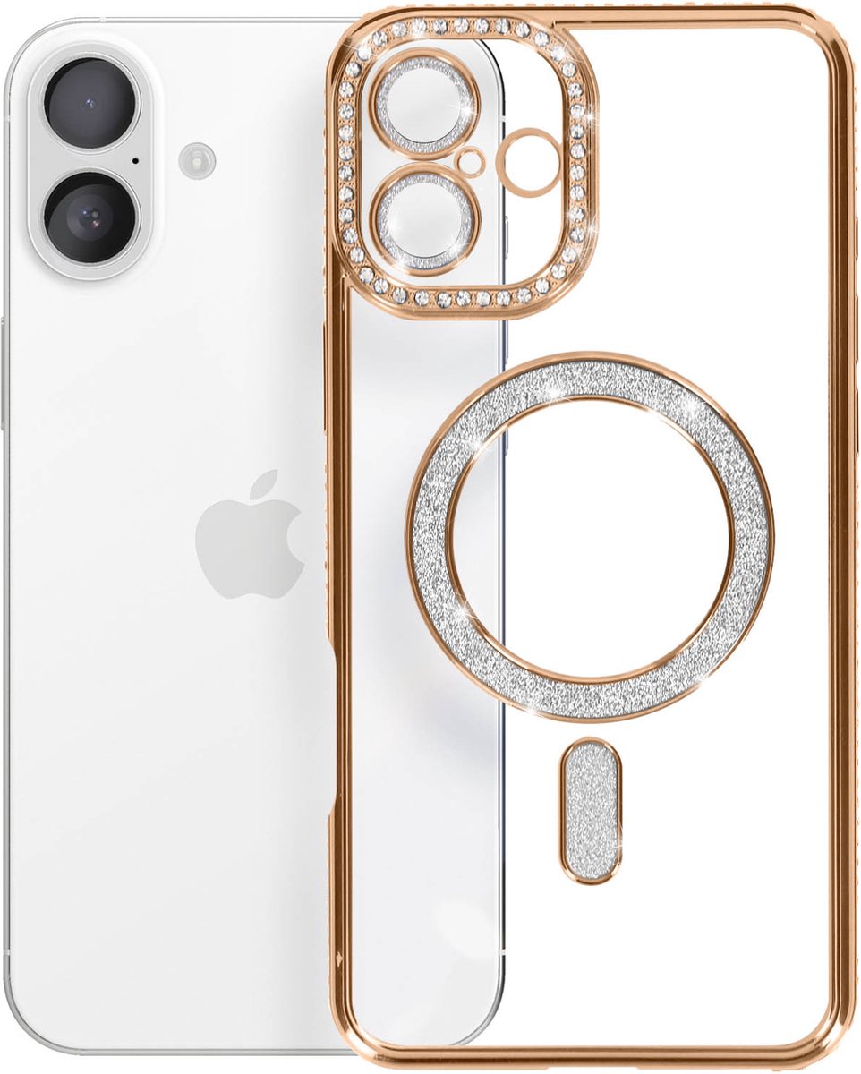 Avizar MagSafe Diamanten Hoes Geschikt voor Apple iPhone 16 Plus met Luxe Design, Goud