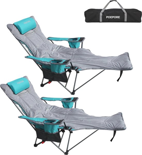 HIGH POINT SPORTS Strandstuhl 2er Set Klappstuhl für Strand mit Kühltasche 4-Fach Verstellbar Folding Beach Chair mit Rucksack, Blau