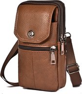 Riemtas Leer - met Schouderband - Riemtasje Staand - riemtas - Nektas - Tasje voor riem - Echt leren crossbodytas, perfect om je telefoon te beschermen - Schoudertas Heren - Cadeau - 19*11.5*6cm