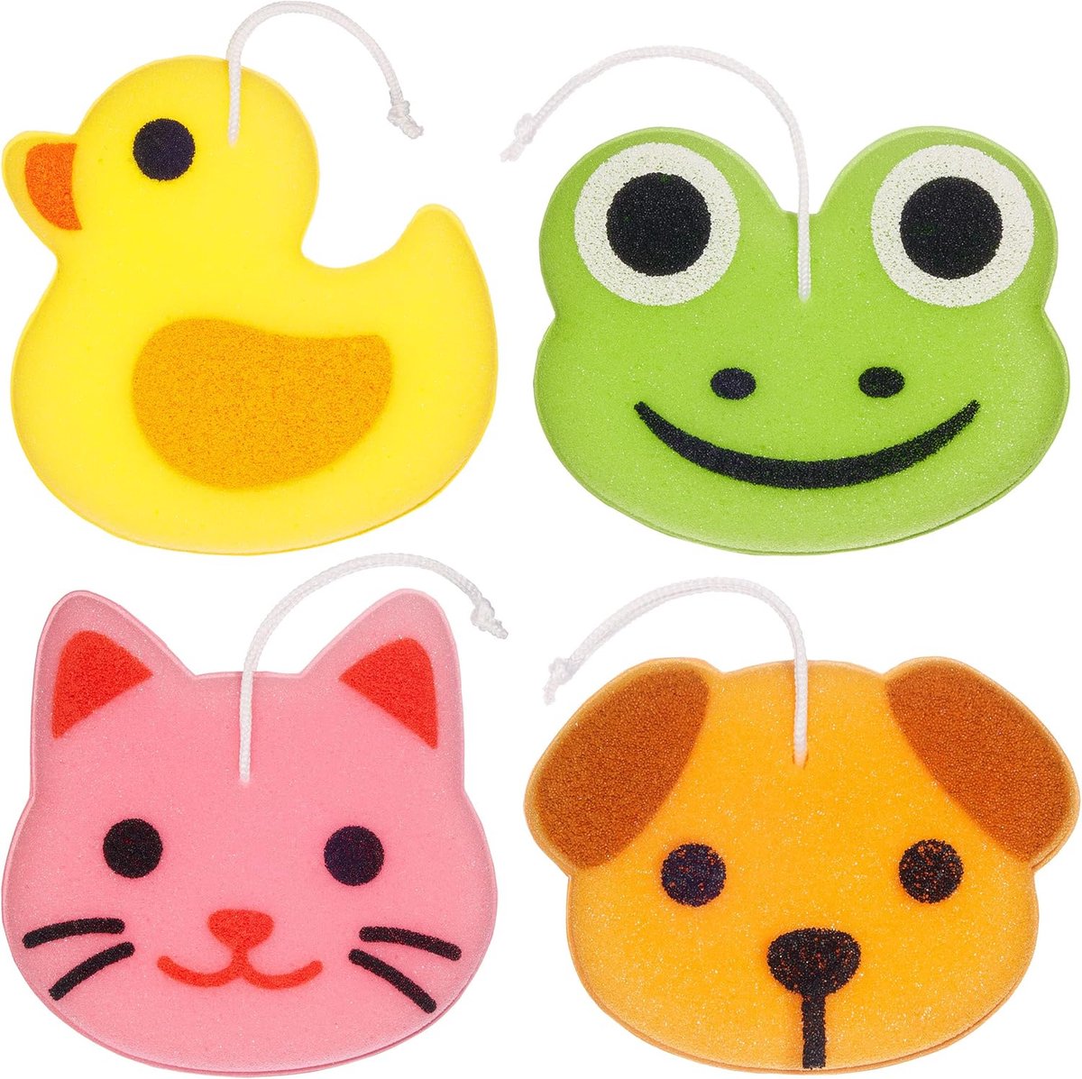 BRUBAKER Set van 4 Badspons Douchespons Dieren - 25 g Zeepspons voor Kinderen en Volwassenen - Eend, Kikker, Hond en Kat - Badbal Lichaamsreinigingsspons - Wasspons incl. Geschenkverpakking