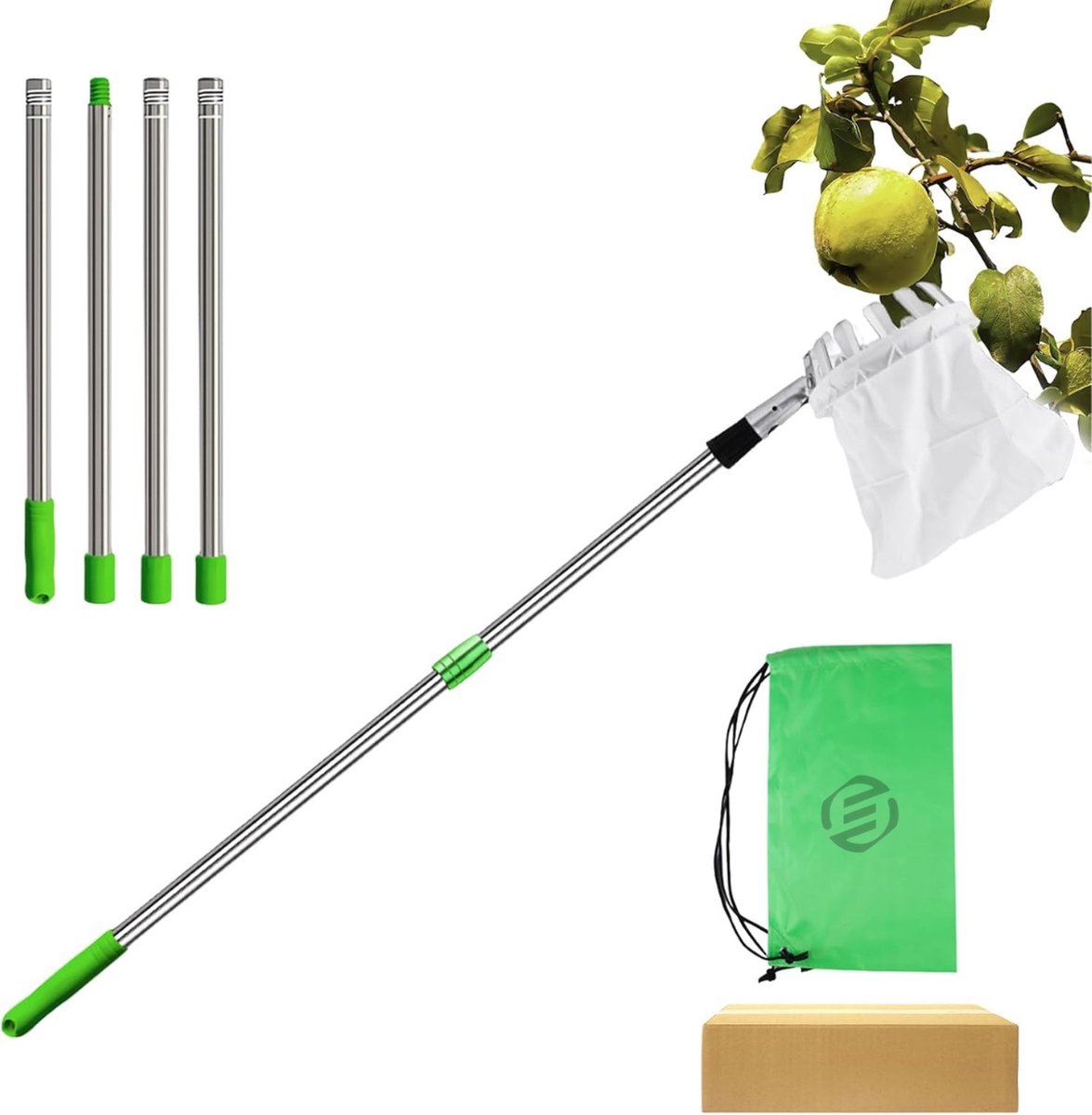 Equivera Appelplukker - Fruitplukker - Appel Plukker - Fruit Plukker - Fruitplukker met Steel - Appelplukker met Steel - Vluchtenplukker - Gemakkelijk fruit plukken!