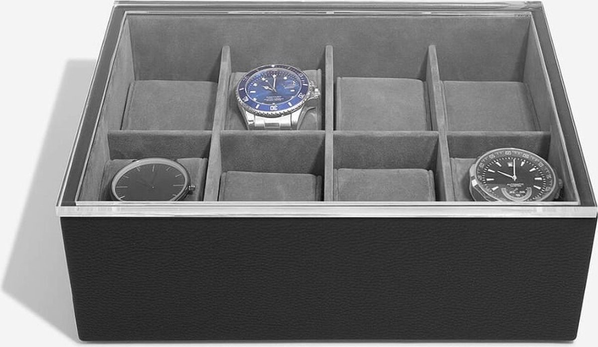 STACKERS PEBBLE BLACK - Luxe Horloge Doos - Opbergdoos - 8 horloges - Heren