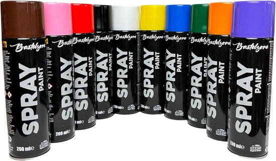 art-oba Spuitverf set - 10 kleuren graffiti spuitbussen voor hout, steen, metaal