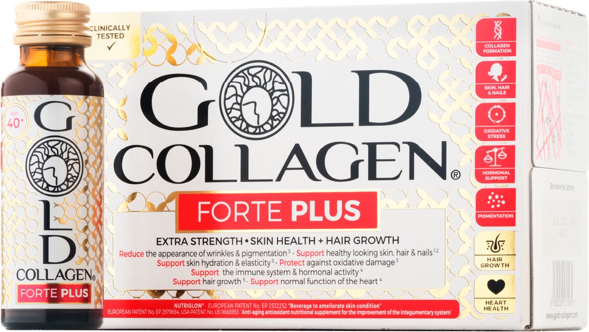 Goedkoopste GOLD COLLAGEN FORTE PLUS - NIEUW - 8000 mg gehydrolyseerd marien/viscollageen - 23 actieve ingrediënten - Een sterkere formule en hogere collageen productie! - KLINISCHE STUDIES - 2 Europese patenten - Lekkere smaak - Made in Japan