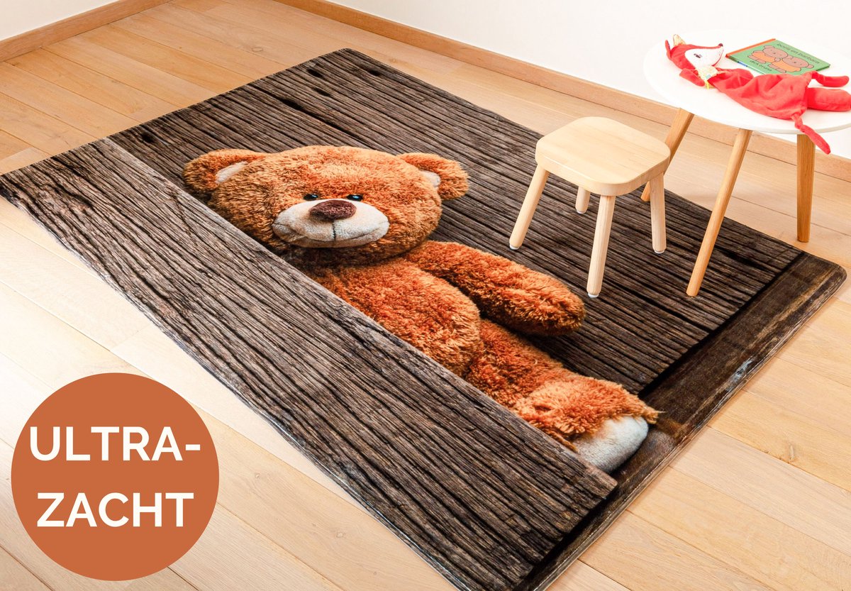 Mats & Joy® Teddy Beer Vloerkleed Kinderkamer 110x170cm - Fluweelzacht - Anti-slip - Wasbaar - Tapijt Kinderkamer – Babykamer Accessoires – Vloerkleed Babykamer – Tapijt Kinderen – Speelmat voor Jongens en Meisjes