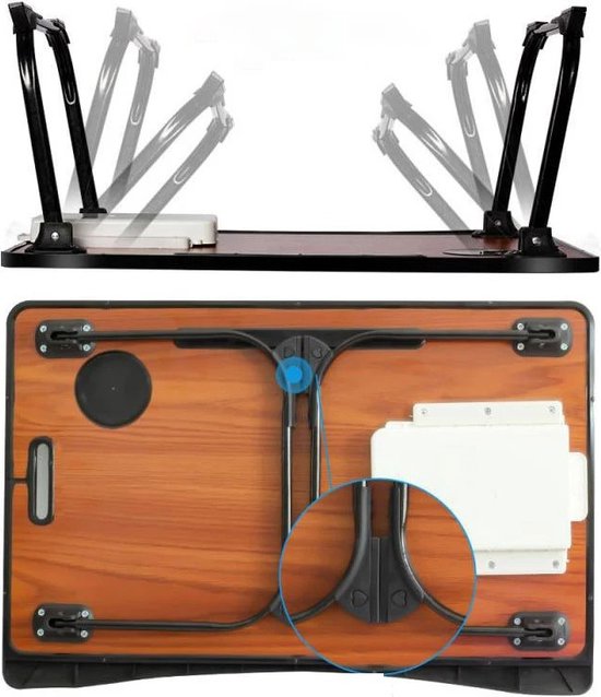 Table pour ordinateur portable Homebloom - Support pour ordinateur portable avec tiroir - Travail sur lit/canapé - Incl. porte-gobelet et porte-téléphone - Support inclinable pour ordinateur portable - Pliable
