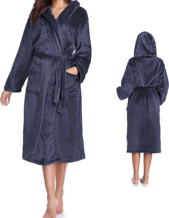 Sorprese Exclusive - Badjas - Maat S/M - Marine - Capuchon - Ultra Zacht en Warm - Microvezel - Badjas Dames - Badjas Heren - Sauna - Oeko-Tex Standard 100 - Cadeau