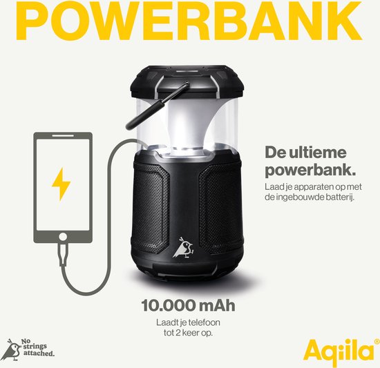 Aqiila Soundbird, 3-in-1 dimbare camping lantaarn, bluetooth speaker en Powerbank, 2x10W, 360° RGB LED lamp, 10000mAh, 1x USB-C, 1x USB-A, multifunctionele campinglamp, IPX5 waterdicht van Aqiila — afbeelding 5