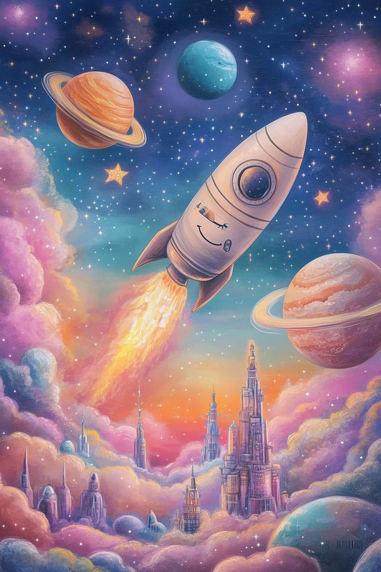 Vaisseau spatial Poster | Planètes Art Poster | Espace Affiche | Affiche Aventure | Affiche fantastique | Affiche de pépinière | Affiche pour enfants | 51x71cm | Décoration murale | Affiche murale | Convient pour l'encadrement