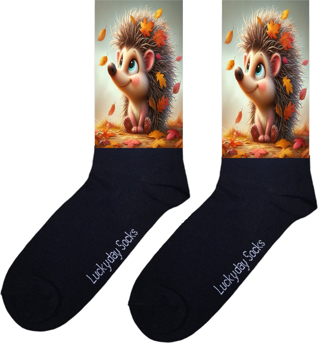 Egeltje sokken - Opkikker - Beterschap - Kerstsokken - Verjaardag cadeau - Leuke sokken - Vrolijke sokken - Print sokken - Cadeau sokken - LuckyDay Socks - Sokken waar je vrolijk van wordt - Maat 37-44
