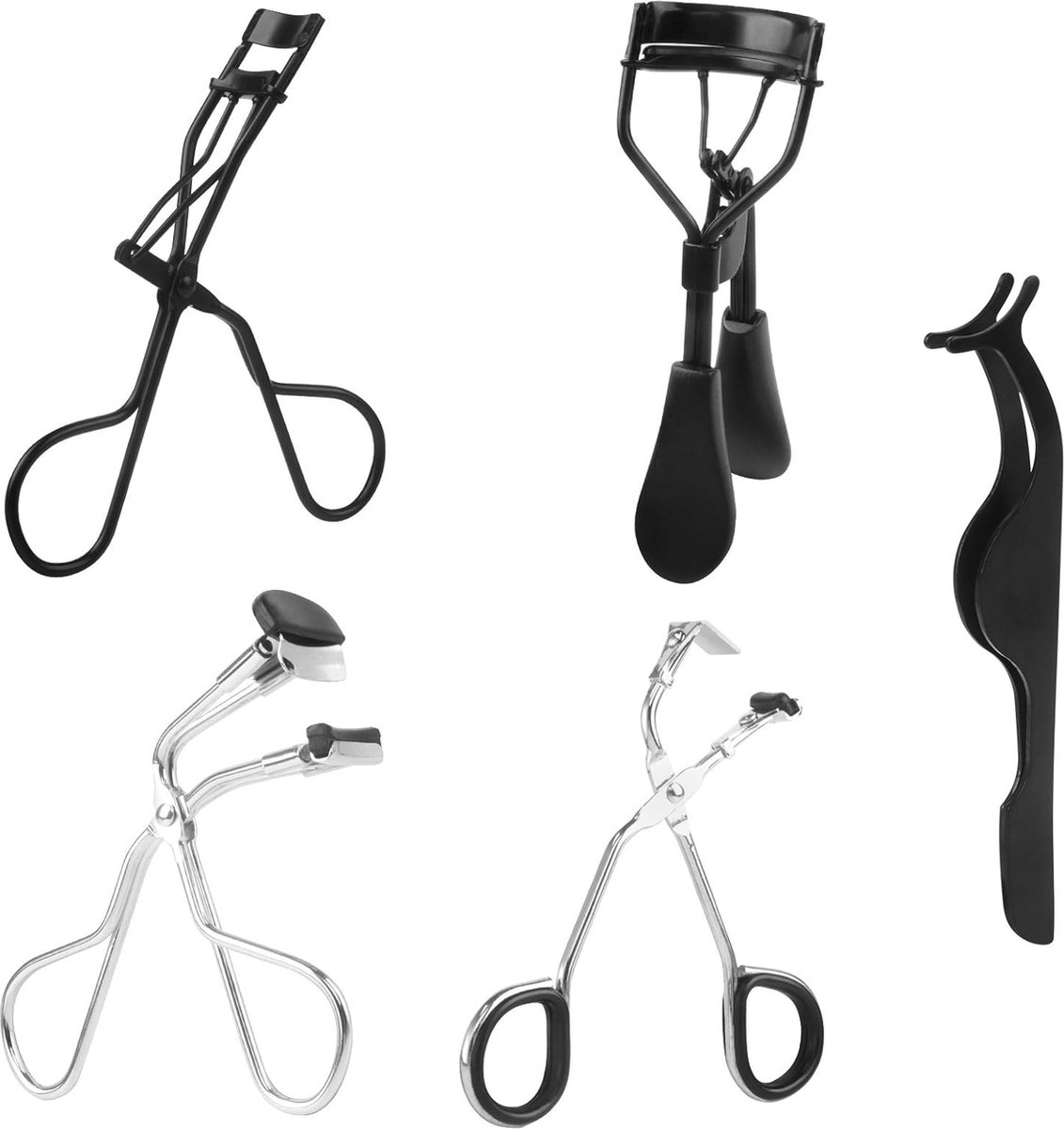 Professionele Wimperkruller Set - 5 Stuks Valse Wimper Pincet en Metalen Krulspelden