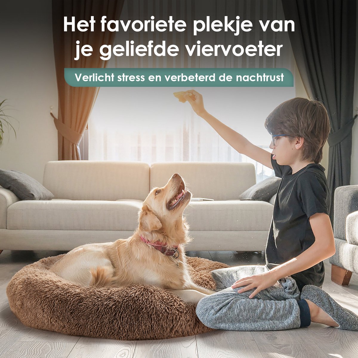 Behave Hondenmand Deluxe - Maat S - 50 cm - Hondenkussen - Hondenbed - Donutmand - Wasbaar - Fluffy - Donut - Beige – foto 6