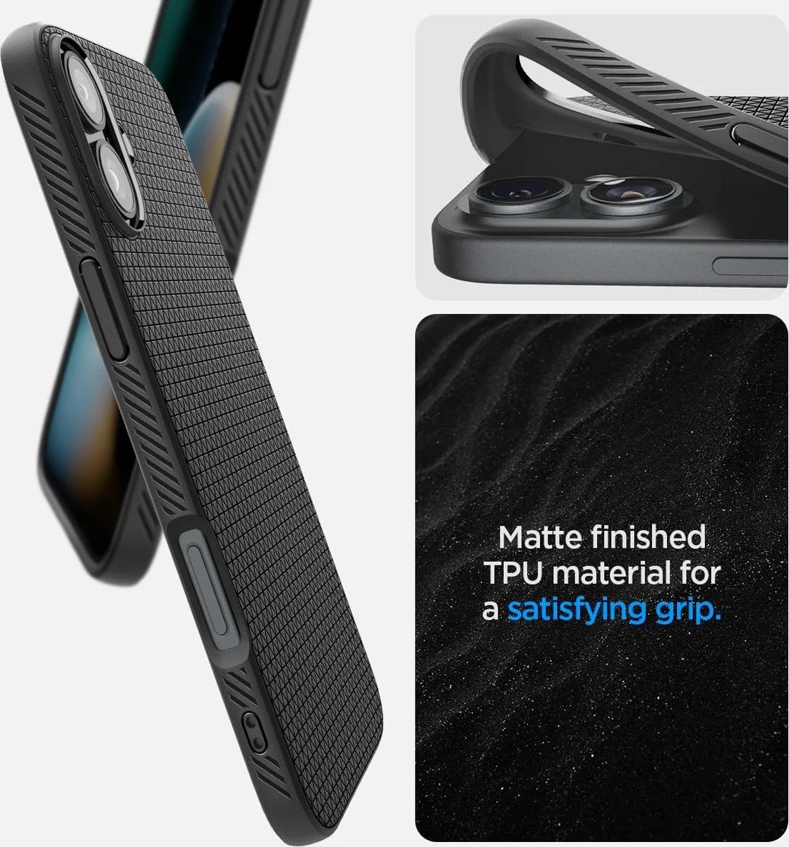 iPhone 16 Plus hoesje zwart TPU flexibel matte afwerking schokbestendig Air Cushion bescherming - Afbeelding 3