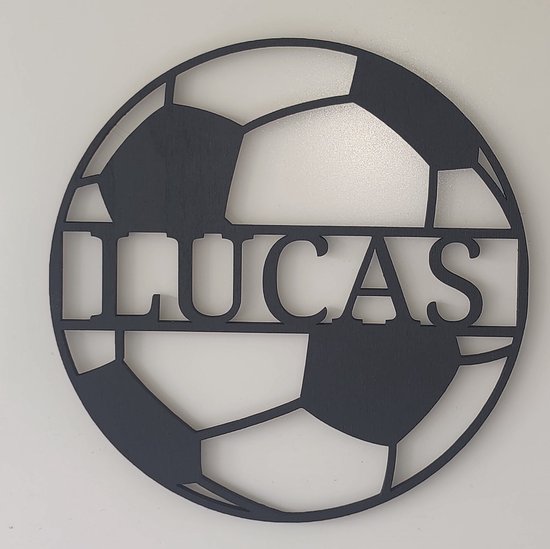 Plaque signalétique de Voetbal en bois personnalisée pour chambre d'enfant - Plaque de porte Uniek avec le nom de votre petit fan de football ! - 38 cm - Zwart