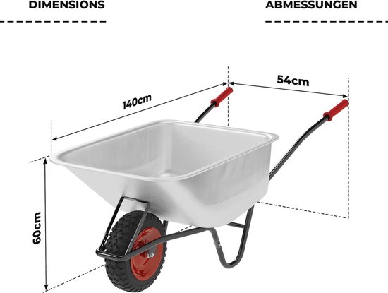 Stabiele Kruiwagen met Luchtbanden en Kiepfunctie - 100 Liter Capaciteit tot 210 kg voor Tuin en Transport van Stabiel — afbeelding 2