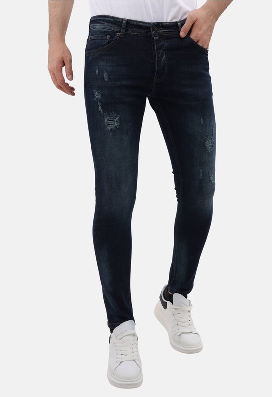 Jeans pour hommes coupe slim stretch avec déchirures - MM- S-107 - Blauw