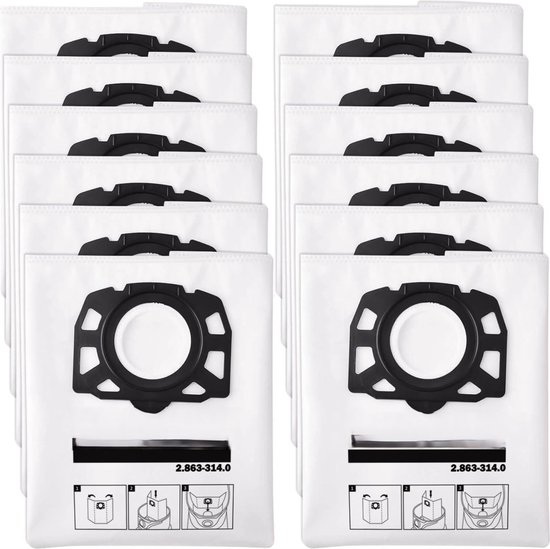 Sacchetti Polvere WD3 WD2 Plus Sacchetti Per Aspirapolvere Kärcher KFI 357 - 12 Pezzi Per WD2 Plus, WD3, KWD1-3, SE 4001-4002 - Filtrazione 99% Polvere Sacchetti Karcher Wd3