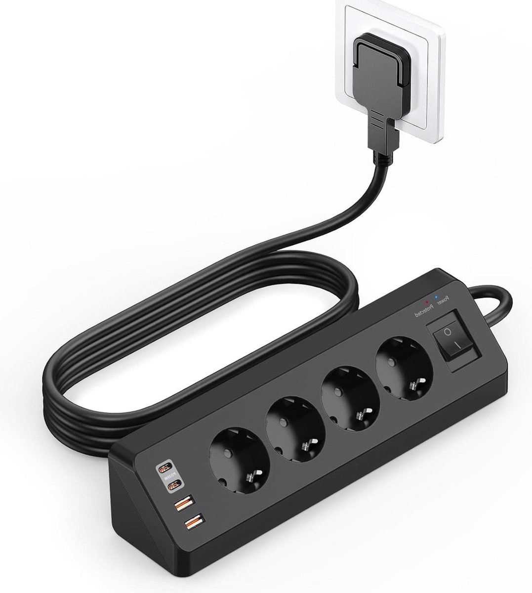 Qnect Wifi Stekkerdoos 3-voudig Wit 2X USB 1,5 M Snoer EU TYPE NL/ BE kope