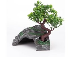 Simulatie Rock Hide-Hars Amfibieën Schuilplaatsen Grot - 10 cm x 45 cm - Plastic Boom 19 cm - Habitat voor Reptielen zoals Bebaarde Draak Schildpadden Hagedissen Slangen Krab Gecko Luipaard Spider Reptielenverblijf
