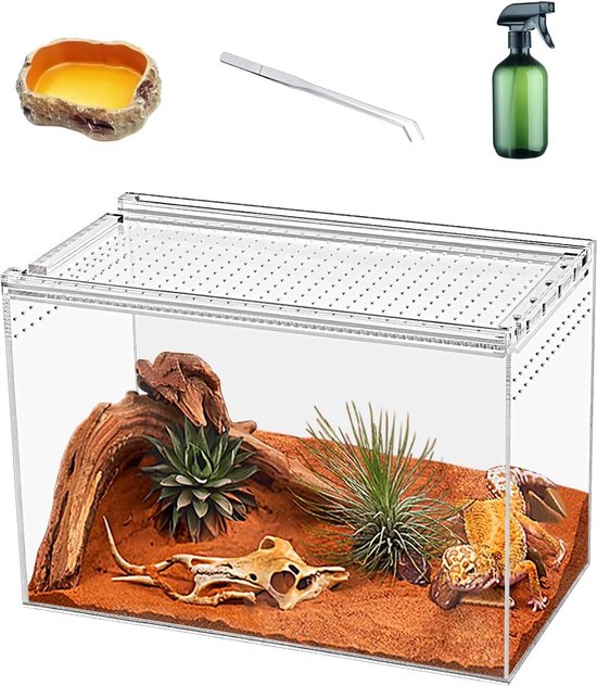 TOPINCN Reptilien Terrarium Aus Acryl - Magnetische Tür & Lüftungsöffnungen Für Frösche & Krabben