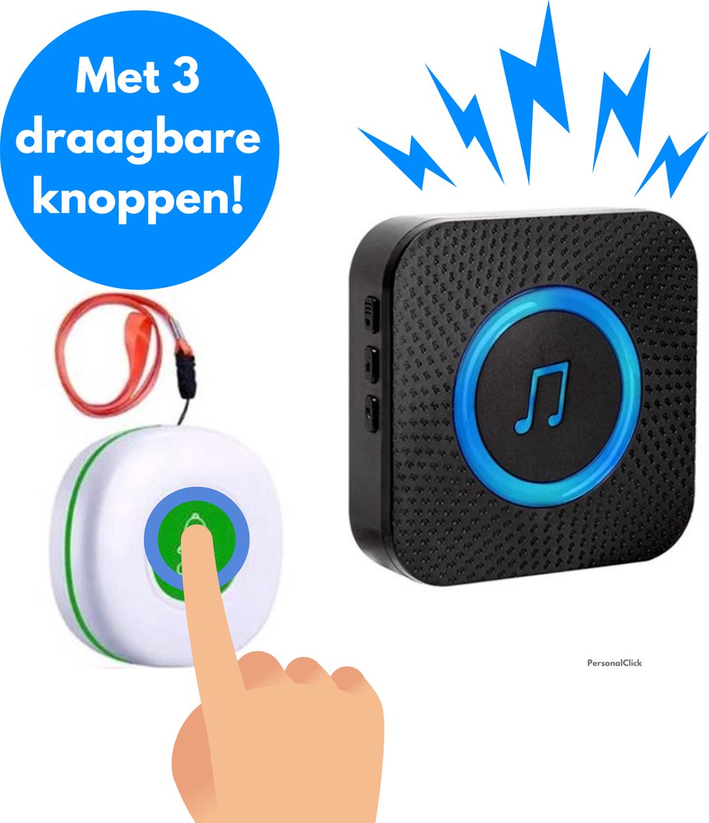 PersonalClick alarmknop voor ouderen - SOS knop voor Senioren - 3 knoppen - Senioren Alarm - Personenalarmering - Paniekknop - Persoonlijke Alarmen - Alarmknop Voor Ouderen en Hulpbehoevenden - Noodhulpknop - Noodoproepknop