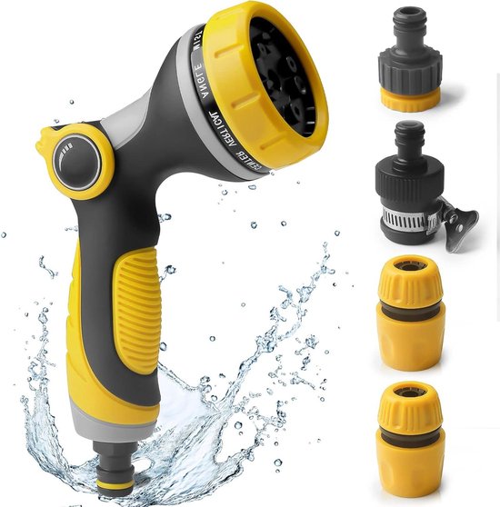 Foto: Plantenspuit 10 functies handdouche tuinsproeier voor tuin auto wassen huisdieren baden huisreiniging geel met impulsontspanner en permanente vergrendeling