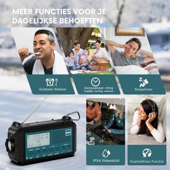 Noodradio - Groen - Solar, Hand Crank & Powerbank – AM/FM/WB - Emergen