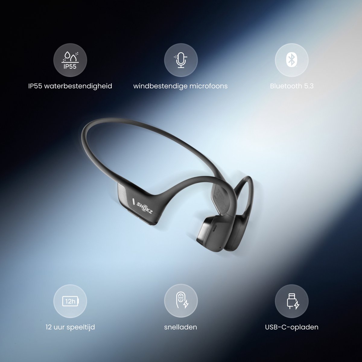 Shokz OpenRun Pro 2 Open-ear Sporthoofdtelefoon - Bone Conduction - IP55 water- en zweetbestendigheid - 12 uur batterij - Zwart thumbnail 4