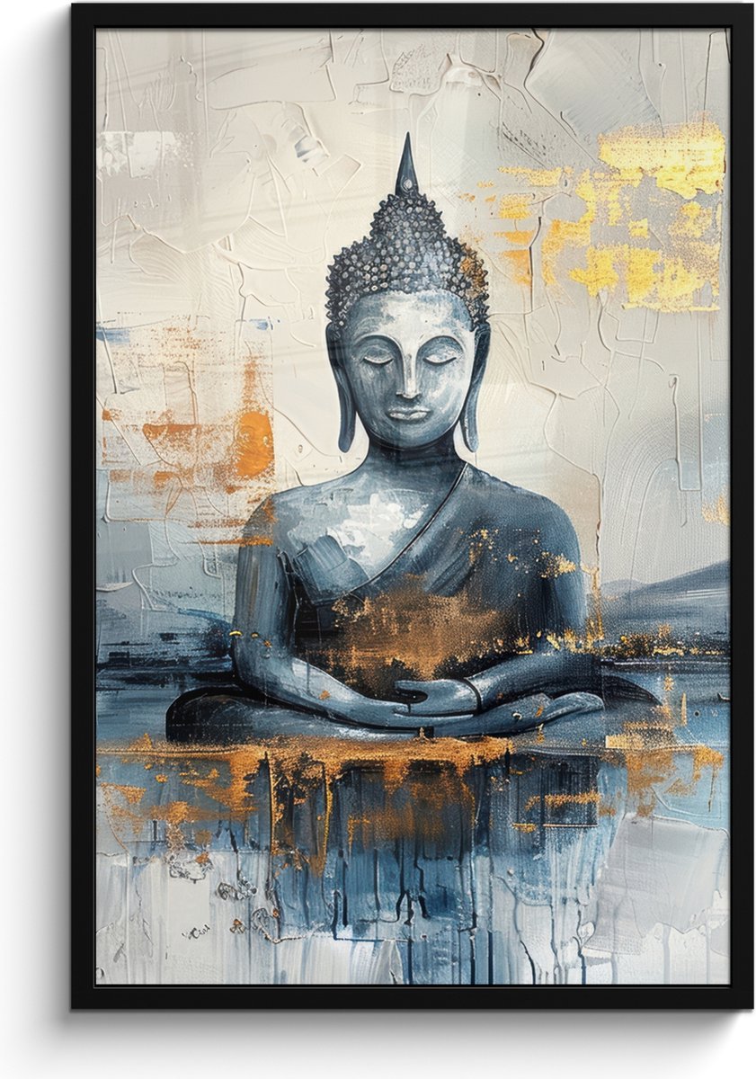 FrameYourWall Poster in lijst - Fotolijst 60x90 cm - Posters - Buddha - Goud - Abstract - Modern - Posterlijst zwart - Decoratie - Wanddecoratie woonkamer - Muurdecoratie slaapkamer
