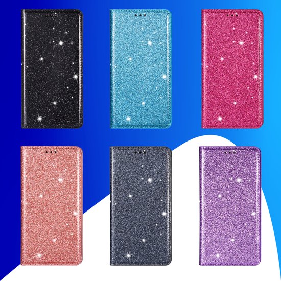 Coque adaptée pour iPhone 16 - Bookcase - Porte-cartes - Portefeuille - Glitter - TPU - Rose