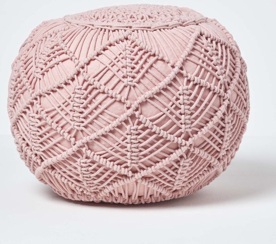 Homescapes Grote gehaakte poef, roze, 40 x 50 cm