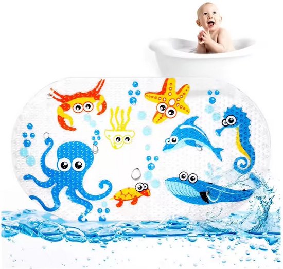 Antislipmat Transparant Baby & Kind - Badmat met Zuignappen - Douchemat - Zeedieren