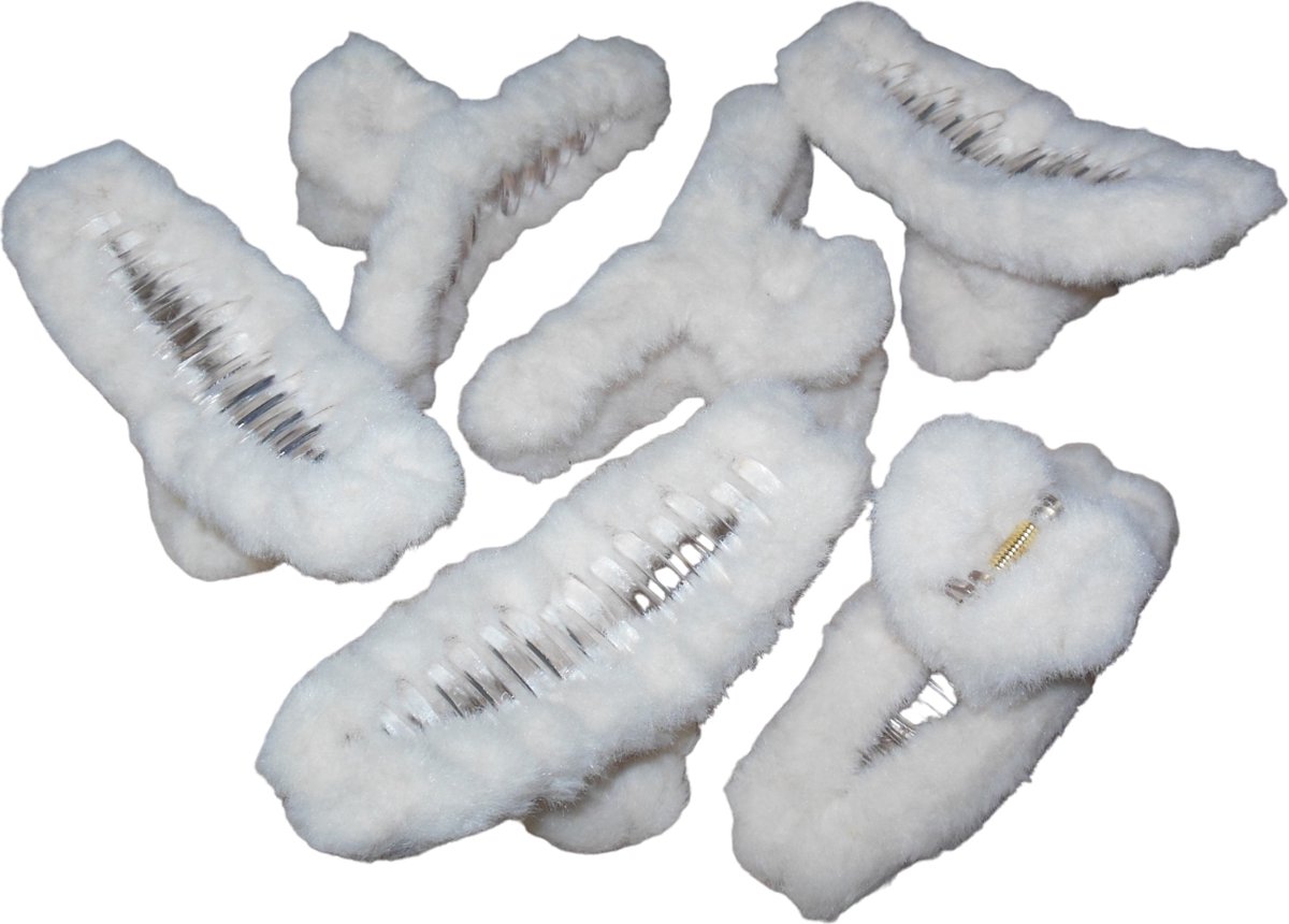 6 grote haarklemmen 12 cm fluffy cremekleur