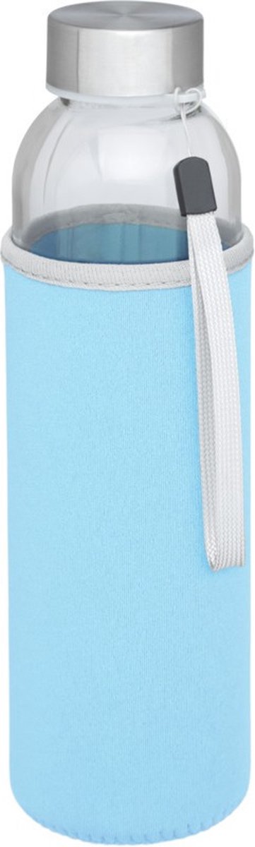 Glazen waterfles/drinkfles met lichtblauwe softshell bescherm hoes 500 ml - Sportfles - Bidon