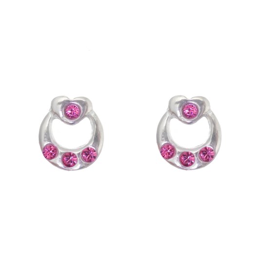 Behave – Boucles d'oreilles – Boucles d'oreilles Petit Coeur en Argent Massif avec Pierres de Cristal Rose Fuchsia