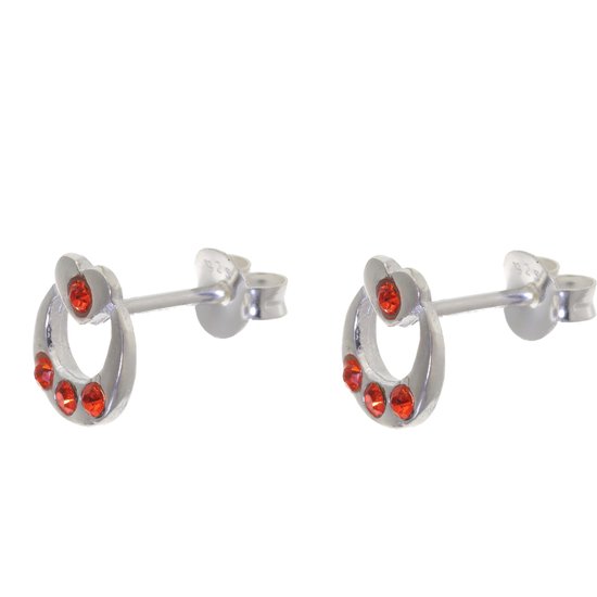 Behave – Boucles d'oreilles – Boucles d'oreilles Petit Coeur en Argent Sterling avec Pierres de Cristal Rouge Oranje