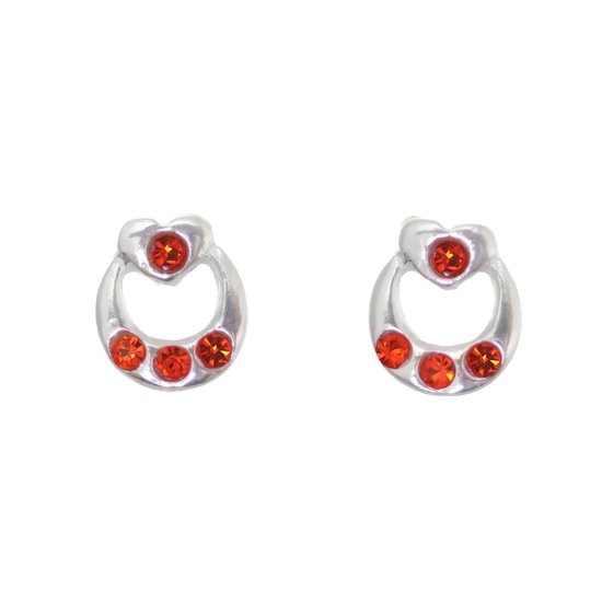 Behave – Boucles d'oreilles – Boucles d'oreilles Petit Coeur en Argent Sterling avec Pierres de Cristal Rouge Oranje