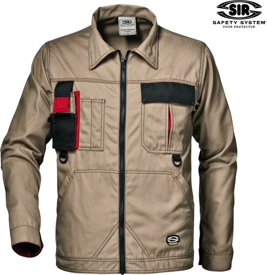 Veste de travail SIR SAFETY HARRISON pour homme, couleur beige - Tissu résistant - Pour le printemps et l'automne - Poches multifonctions - Coutures renforcées