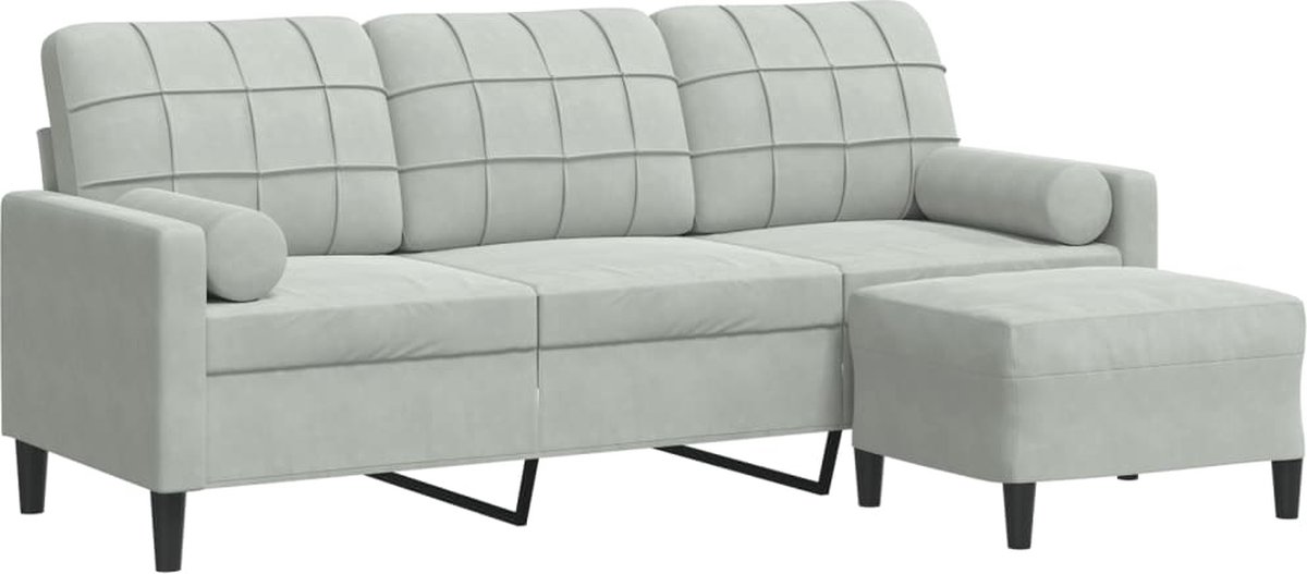 vidaXL Driezitsbank - met - voetenbank - 180 - cm - fluweel - lichtgrijs