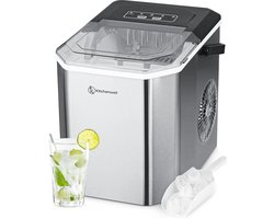 Kitchenwell IJsblokjesmachine – 1.3L – IJsblokjesmaker – IJsschep – 12kg/24 uur – Draagbaar – Zelfreinigingsfunctie – RVS