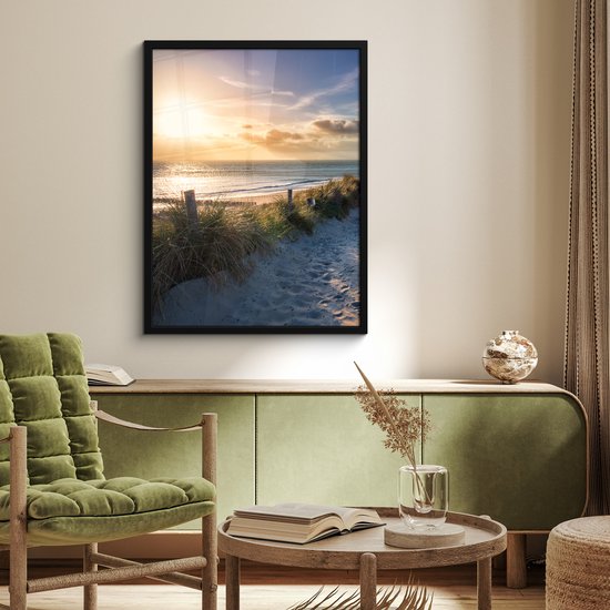 PosterMonkey - Affiche encadrée - Cadre photo - Plage - Mer - Dune - Banc - Cadre affiche - Affiche - Décoration murale - Tableau avec cadre - Cadre - 60x80 cm - Affiche plage - Cadre affiche