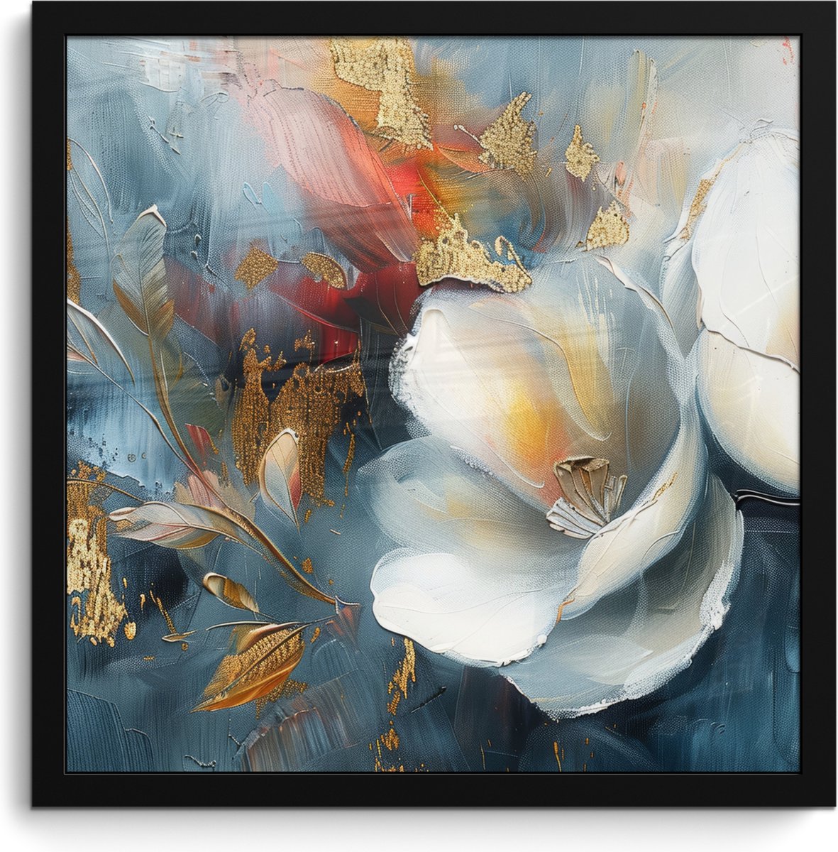 FrameYourWall Poster in lijst - Fotolijst 40x40 cm - Posters - Bloemen - Wit - Goud - Kunst - Abstract - Posterlijst zwart - Decoratie - Wanddecoratie woonkamer - Muurdecoratie slaapkamer