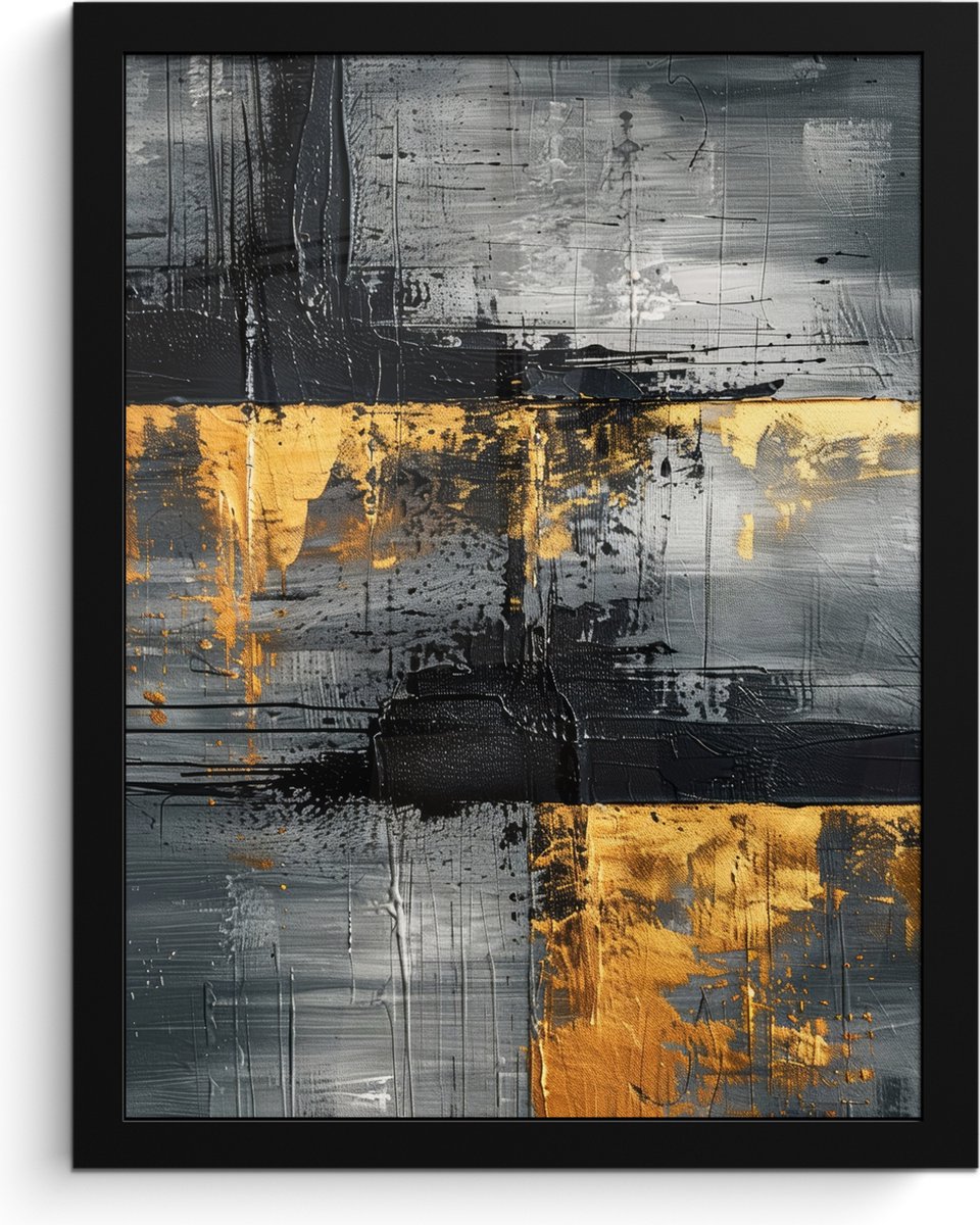 FrameYourWall Poster in lijst - Fotolijst 30x40 cm - Posters - Modern - Goud - Grijs - Patroon - Posterlijst zwart - Decoratie - Wanddecoratie woonkamer - Muurdecoratie slaapkamer