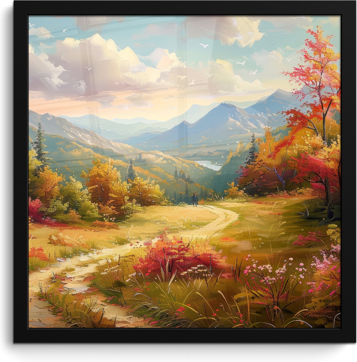 FrameYourWall Poster in lijst - Fotolijst 40x40 cm - Posters - Landschap - Illustratie - Natuur - Posterlijst zwart - Decoratie - Wanddecoratie woonkamer - Muurdecoratie slaapkamer Natuur landschap