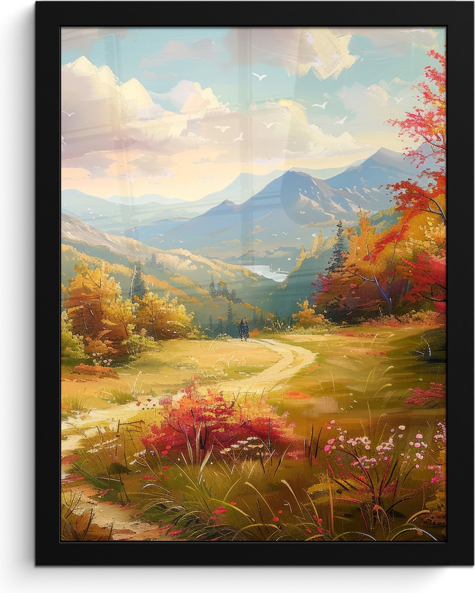 FrameYourWall Poster in lijst - Fotolijst 30x40 cm - Posters - Landschap - Illustratie - Natuur - Posterlijst zwart - Decoratie - Wanddecoratie woonkamer - Muurdecoratie slaapkamer Natuur landschap