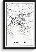 Poster in lijst - Fotolijst 40x60 cm - Posters - Kaart - Zwolle - Zwart - Wit - Posterlijst zwart - Decoratie - Wanddecoratie woonkamer - Muurdecoratie slaapkamer