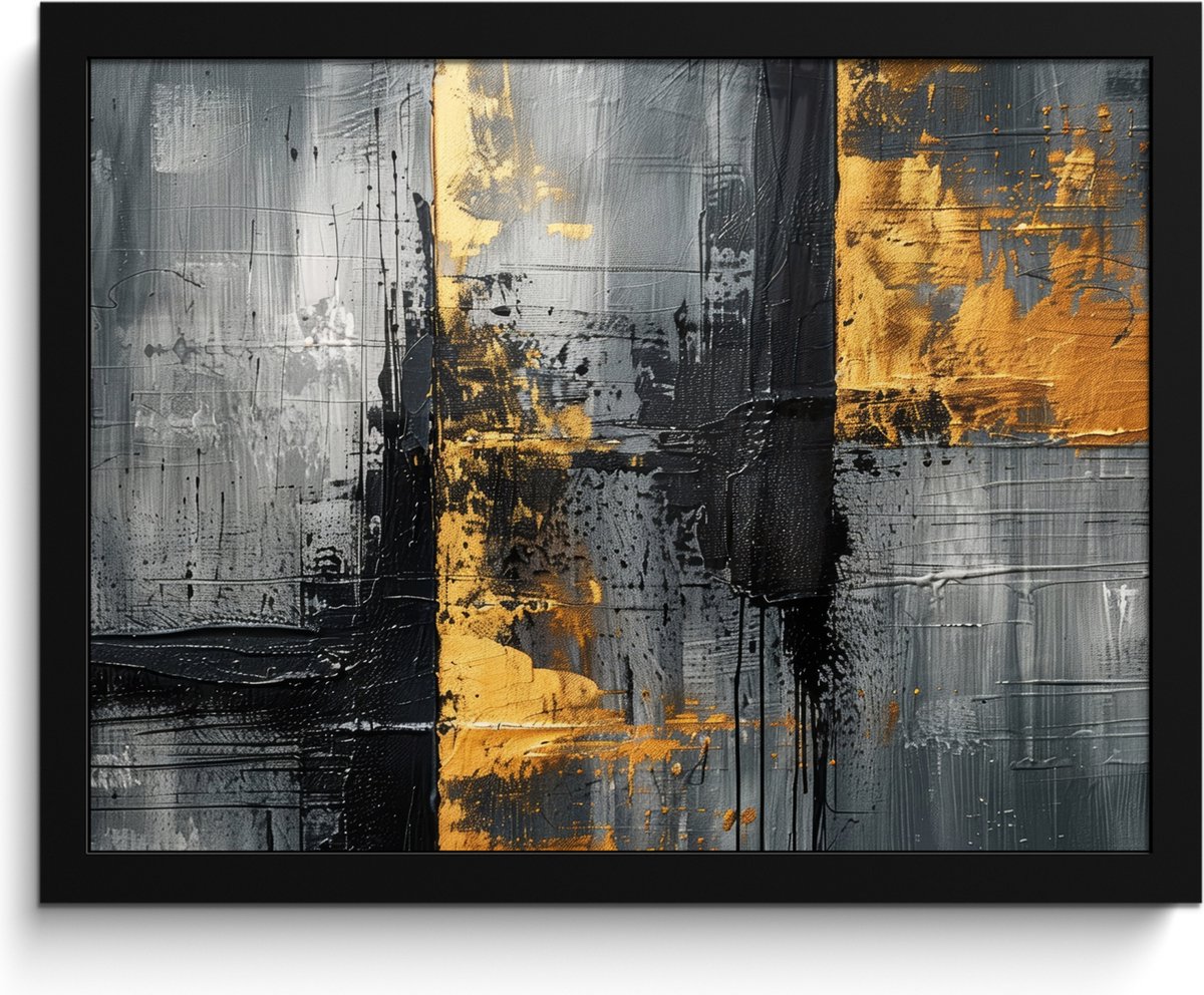 FrameYourWall Poster in lijst - Fotolijst 40x30 cm - Posters - Modern - Goud - Grijs - Patroon - Posterlijst zwart - Decoratie - Wanddecoratie woonkamer - Muurdecoratie slaapkamer